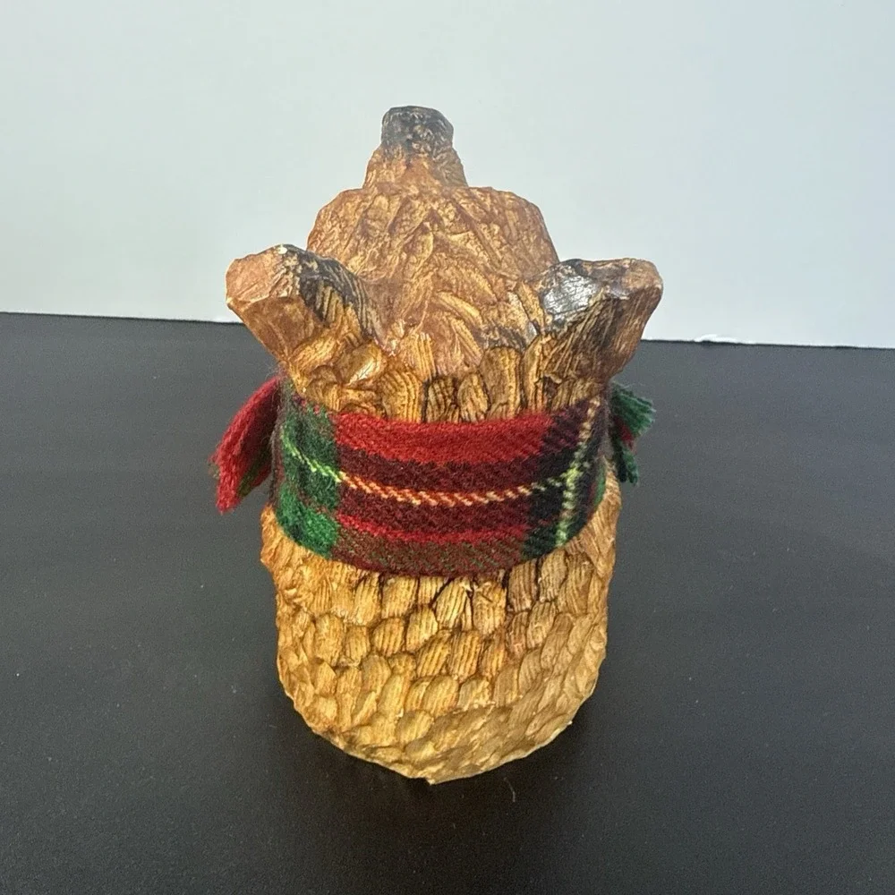 Grizzly Bear Figure Carved‎ Look Resin Wearing A Plaid Scarf Pre Owned